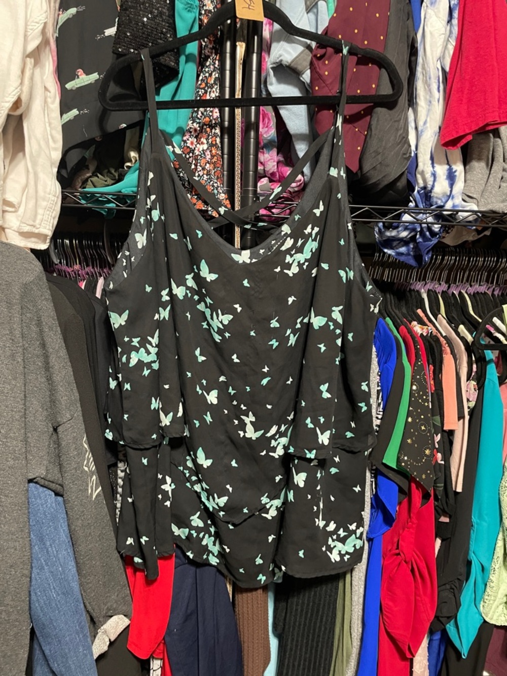 #554 size 5 torrid Women’s Black cami Top with Mint Butterfly Print